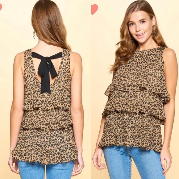 NWOT Oddy Leopard Print Tiered Blouse - Picture 1 of 6